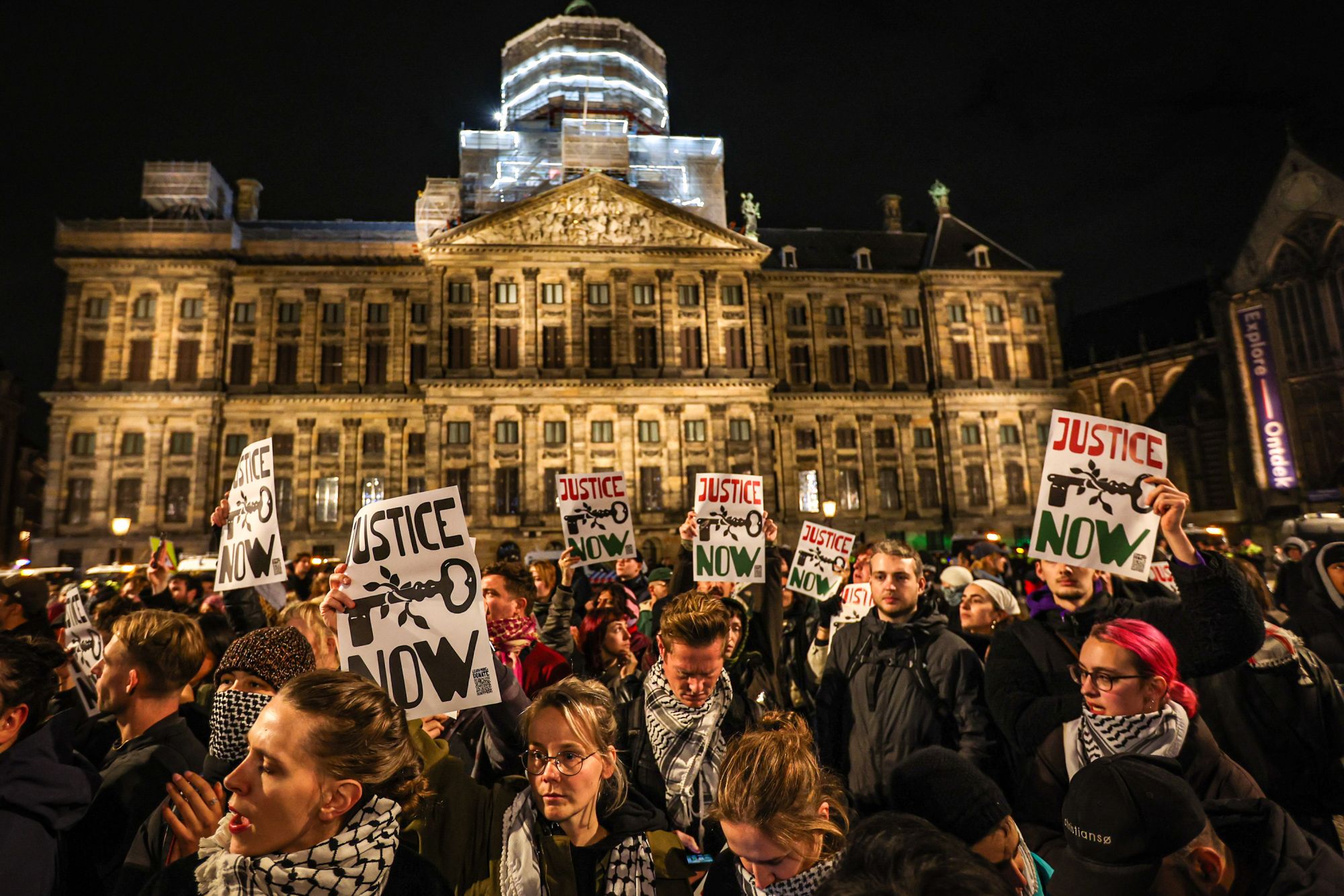 People take part in pro-Palestinian demonstration on Dam Square in Amsterdam on November 13.