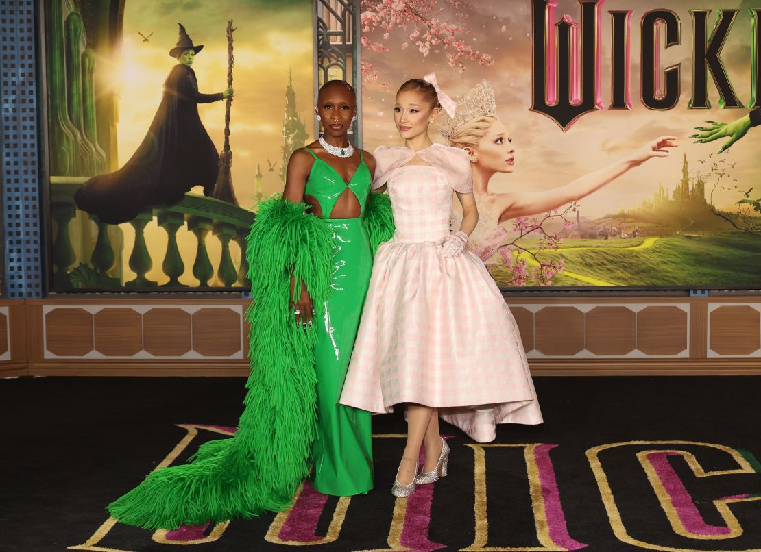 (From left) Cynthia Erivo and Ariana Grande attend the Los Angeles premiere of 'Wicked' in Los Angeles.