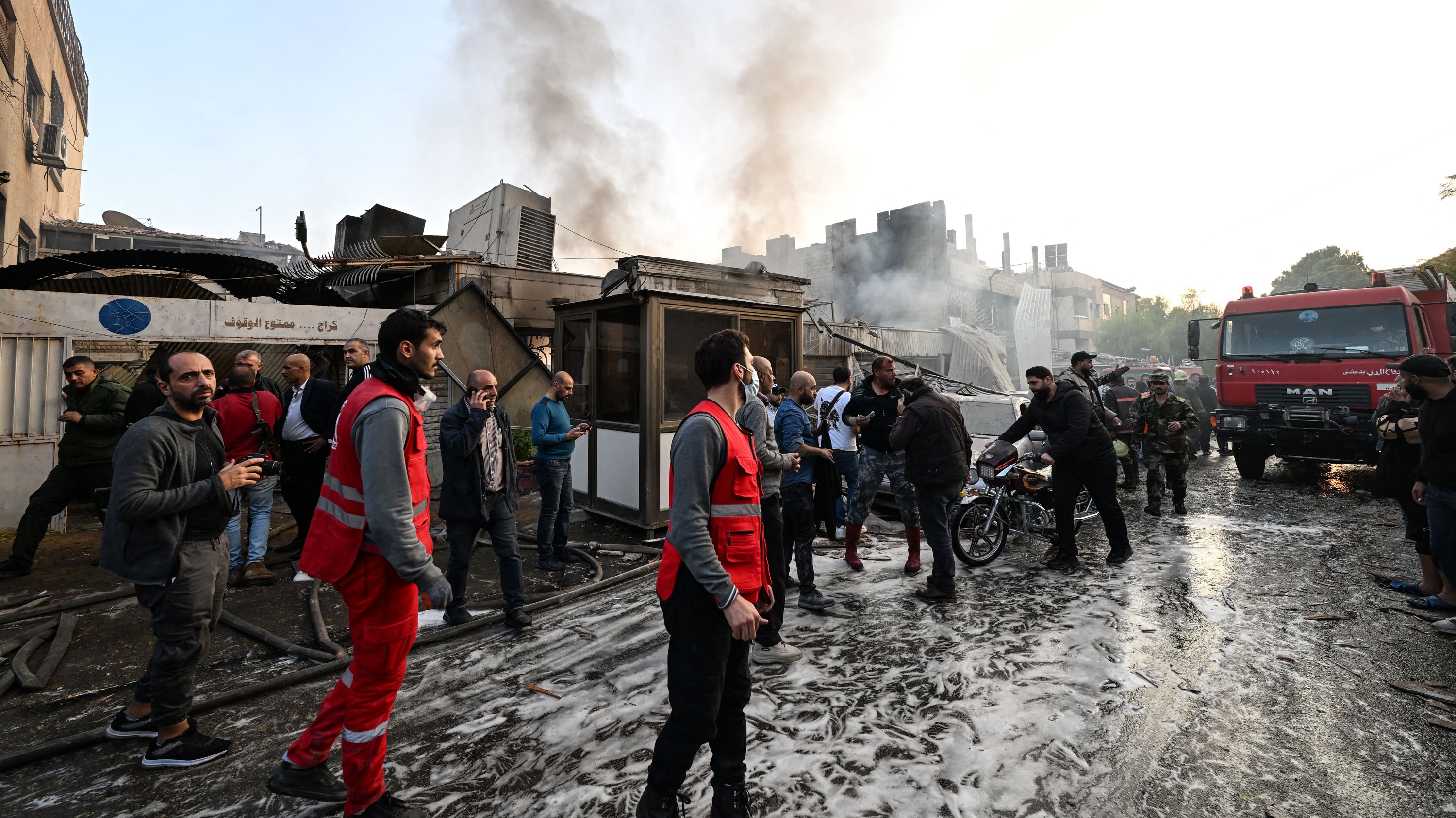 Damage following an Israeli strike in Damascus is seen on November 14. Syrian state media said at least 15 people were killed.