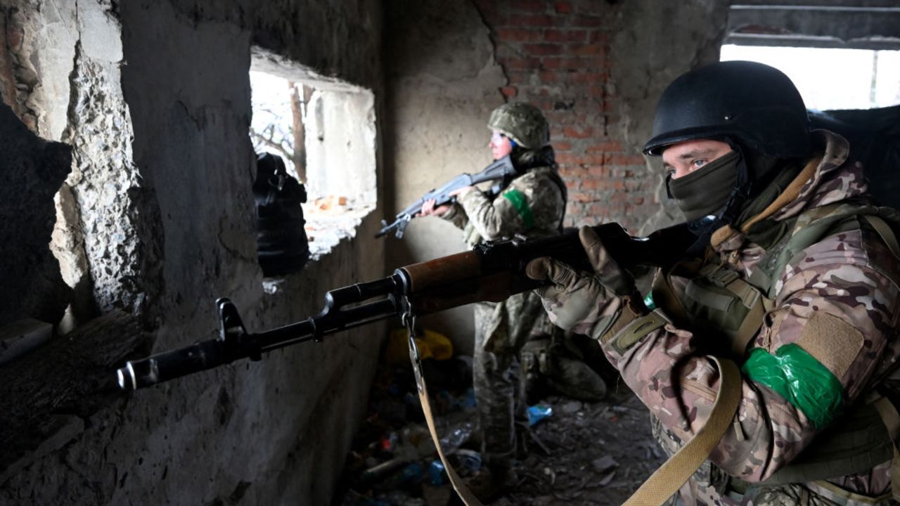 New recruits of the 57th Motorized Brigade improve their tactical skills at a training field at an undisclosed location in Kharkiv region on November 14, 2024, amid the Russian invasion of Ukraine. (Photo by SERGEY BOBOK / AFP) (Photo by SERGEY BOBOK/AFP via Getty Images)