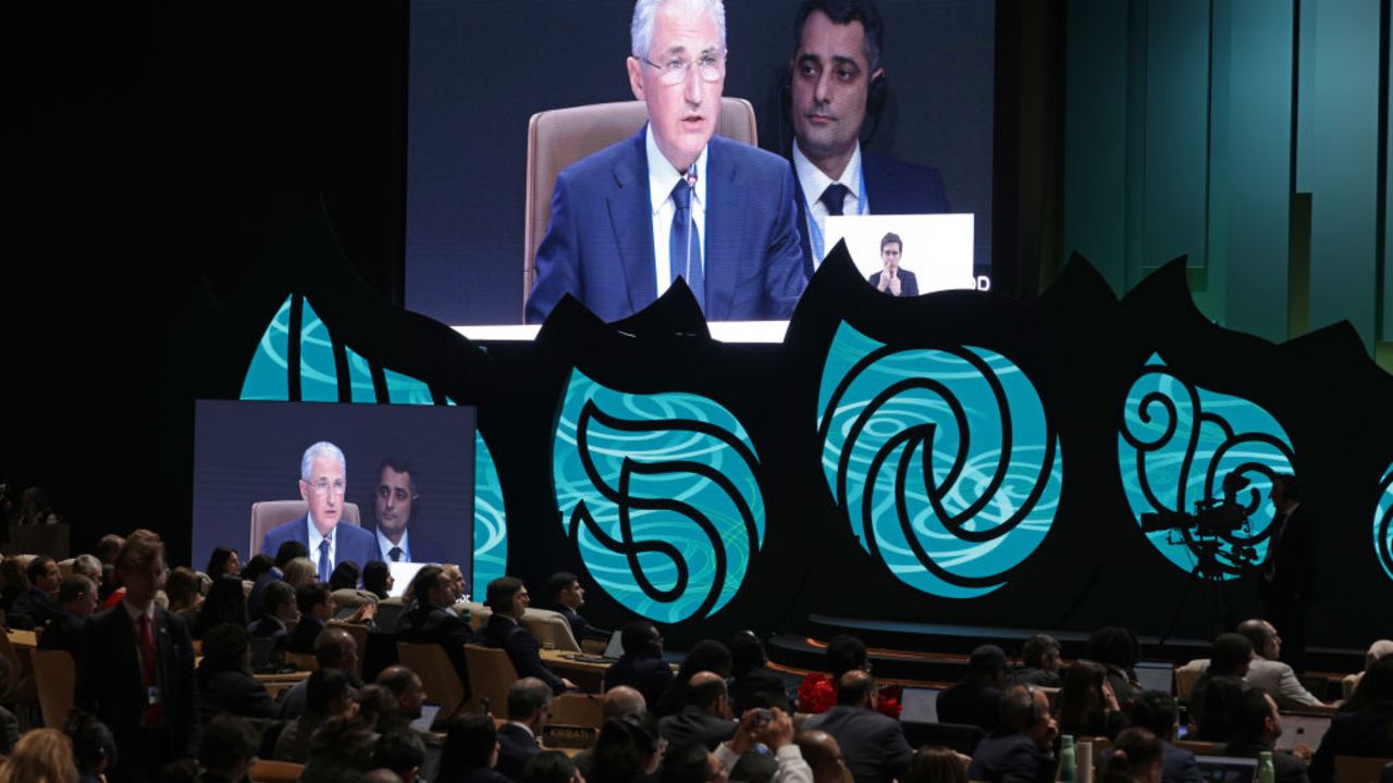 BAKU, AZERBAIJAN - NOVEMBER 11: COP29 President Mukhtar Babayev leads a plenary session on the opening day of the UNFCCC COP29 Climate Conference on November 11, 2024 in Baku, Azerbaijan. The COP29, which is running from November 11 through 22, is bringing together stakeholders, including international heads of state and other leaders, scientists, environmentalists, indigenous peoples representatives, activists and others to discuss and agree on the implementation of global measures towards mitigating the effects of climate change. According to the United Nations, countries made no progress over the last year in reducing global emissions from the burning of fossil fuels. (Photo by Sean Gallup/Getty Images)