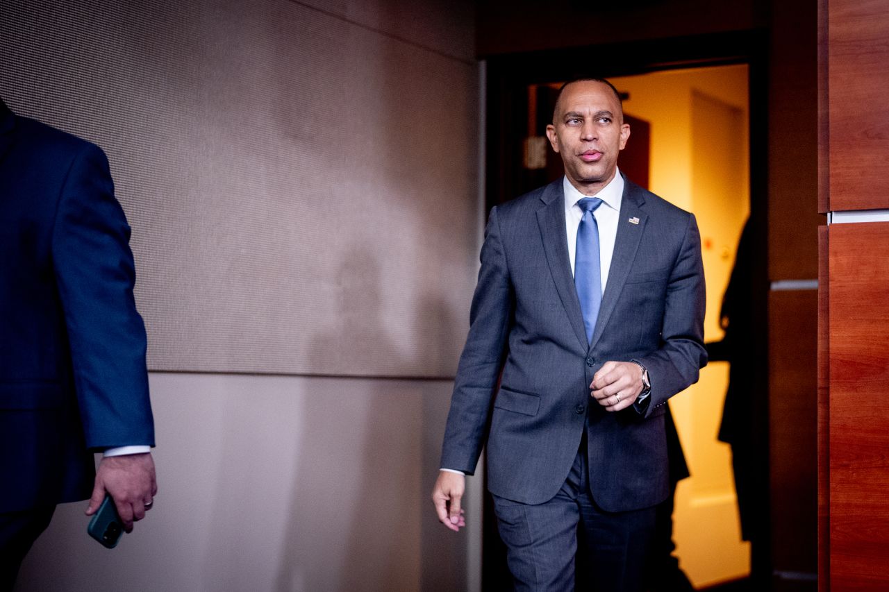 House Minority Leader Hakeem Jeffries arrives at a news conference in Washington, DC, on November 15.