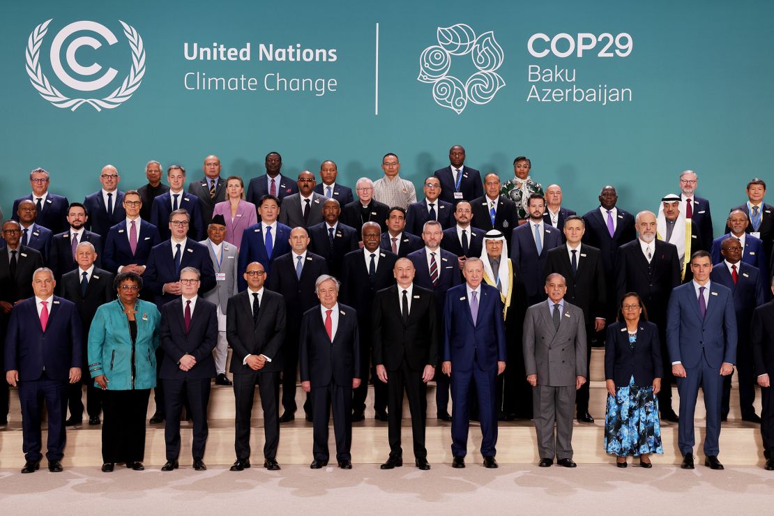 World leaders and delegates pose for a "family photo" on day two of the COP29 talks. While some heads of state and government attended, leaders like US President Joe Biden, French President Emmanuel Macron and President of the European Commission Ursula von der Leyen didn't attend, as they have in recent years.