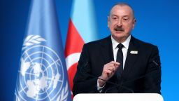 BAKU, AZERBAIJAN - NOVEMBER 12: Azerbaijani President Ilham Aliyev delivers a speech during the opening ceremony of the World Leaders Climate Action Summit on day two of the UNFCCC COP29 Climate Conference at Baku Stadium on November 12, 2024 in Baku, Azerbaijan. The COP29, which is running from November 11 through 22, is bringing together stakeholders, including international heads of state and other leaders, scientists, environmentalists, indigenous peoples representatives, activists and others to discuss and agree on the implementation of global measures towards mitigating the effects of climate change. According to the United Nations, countries made no progress over the last year in reducing global emissions from the burning of fossil fuels. (Photo by Sean Gallup/Getty Images)