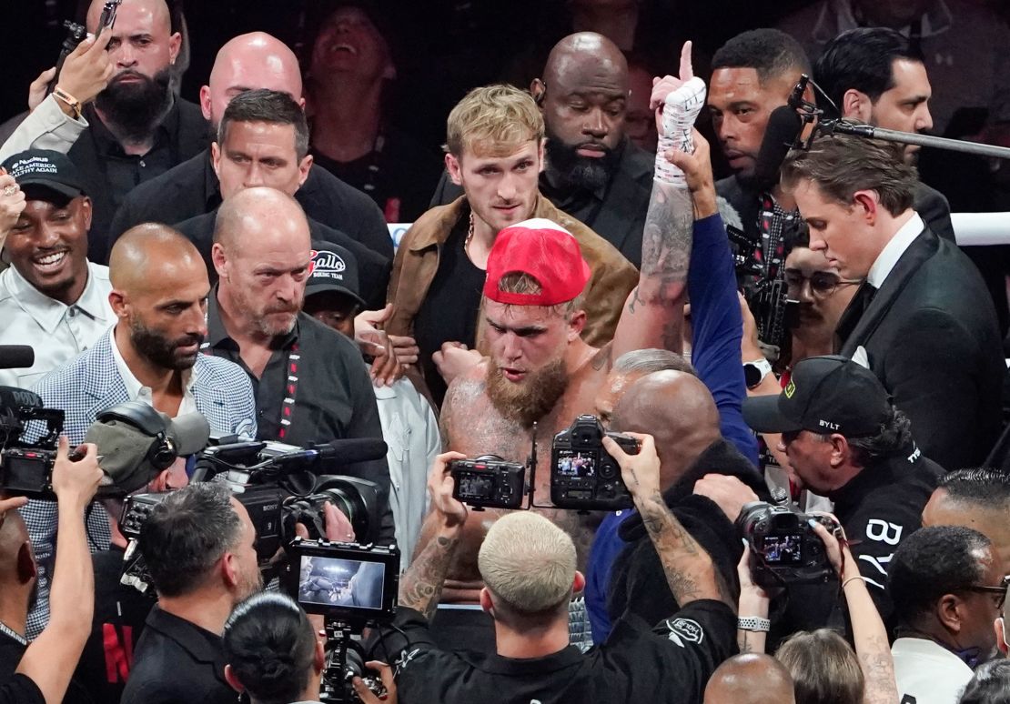 YouTuber and boxer Jake Paul celebrates his win.