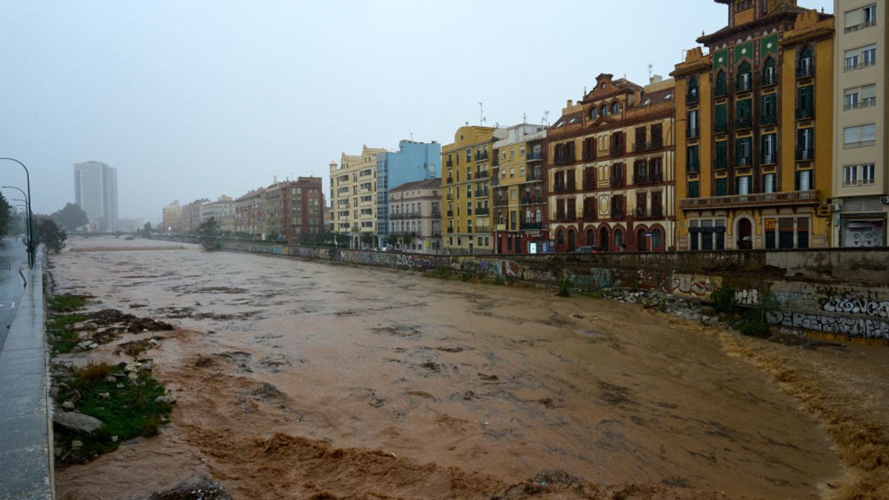 MALAGA, SPAIN - NOVEMBER 13: A general view of the Guadalmedina river near the Malaga city's historic centre on November 13, 2024 in Malaga, Spain. Spanish authorities have issued a red weather alert for extreme rain and flooding in Malaga, a popular tourist destination in the south of the country, and Tarragona in the northeast. The warnings come just weeks after devastating flash floods killed at least 220 people in eastern Spain, with the city of Valencia particularly hard hit by an intense rainfall event, known as a cold drop, or DANA weather system. (Photo by Angel Martinez/Getty Images)