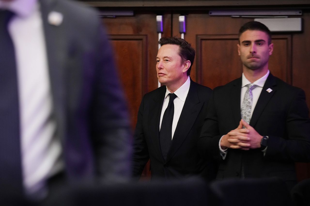 Elon Musk arrives to a House Republicans Conference meeting at the Hyatt Regency on Capitol Hill 4 in Washington, DC, on November 13.