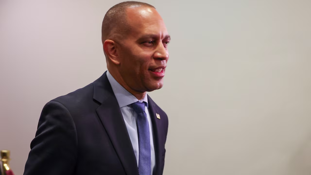 House Minority Leader Hakeem Jeffries heads to a closed door meeting at Capitol Hill on Wednesday, November 13.