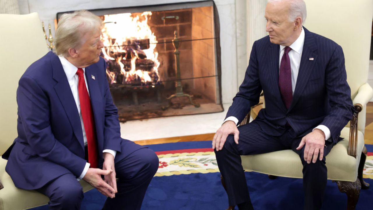 WASHINGTON, DC - NOVEMBER 13: U.S. President Joe Biden meets with U.S. President-elect Donald Trump in the Oval Office at the White House on November 13, 2024 in Washington, DC. President Biden continued the tradition inviting the newly-elected president to meet at the White House after Trump won the presidential election on November 5. (Photo by Alex Wong/Getty Images)