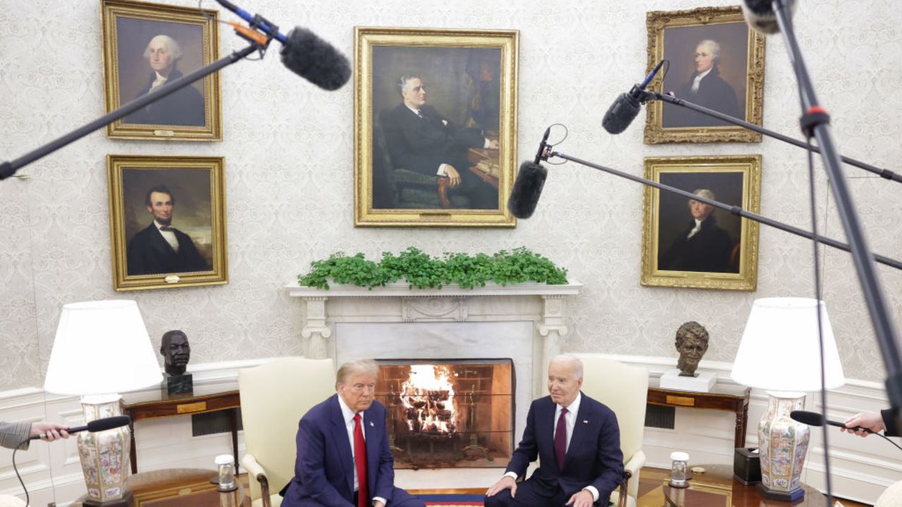 WASHINGTON, DC - NOVEMBER 13: U.S. President Joe Biden meets with U.S. President-elect Donald Trump in the Oval Office at the White House on November 13, 2024 in Washington, DC. President Biden continued the tradition inviting the newly-elected president to meet at the White House after Trump won the presidential election on November 5. (Photo by Alex Wong/Getty Images)