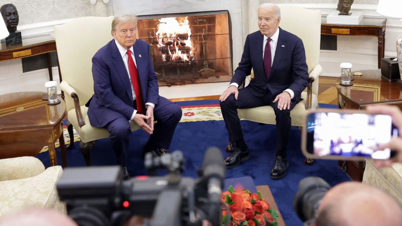 WASHINGTON, DC - NOVEMBER 13: U.S. President Joe Biden meets with U.S. President-elect Donald Trump in the Oval Office at the White House on November 13, 2024 in Washington, DC. President Biden continued the tradition inviting the newly-elected president to meet at the White House after Trump won the presidential election on November 5. (Photo by Alex Wong/Getty Images)