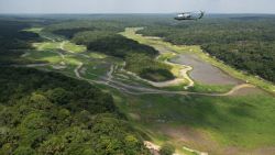 President Joe Biden, in Marine One, takes part in an aerial tour of the Amazon during his visit to Manaus, Brazil, on November 17.