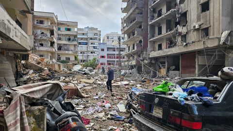 A man walks amid destruction in Beirut's southern Haret Hreik neighbourhood a day after an Israeli airstrike targeted the site, on November 18, 2024, as the war between Israel and Lebanon's Hezbollah group continues.