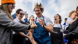 Ben Shabad is crowned winner in a Jeremy Allen White lookalike competition at Humboldt Park in Chicago on Nov. 16, 2024. Shabad won $50 and a pack of cigarettes. (Tess Crowley/Chicago Tribune/Tribune News Service via Getty Images)