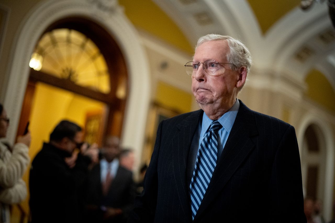 Sen. Mitch McConnell arrives for a news conference at the US Capitol in Washington, DC, on November 19, 2024.