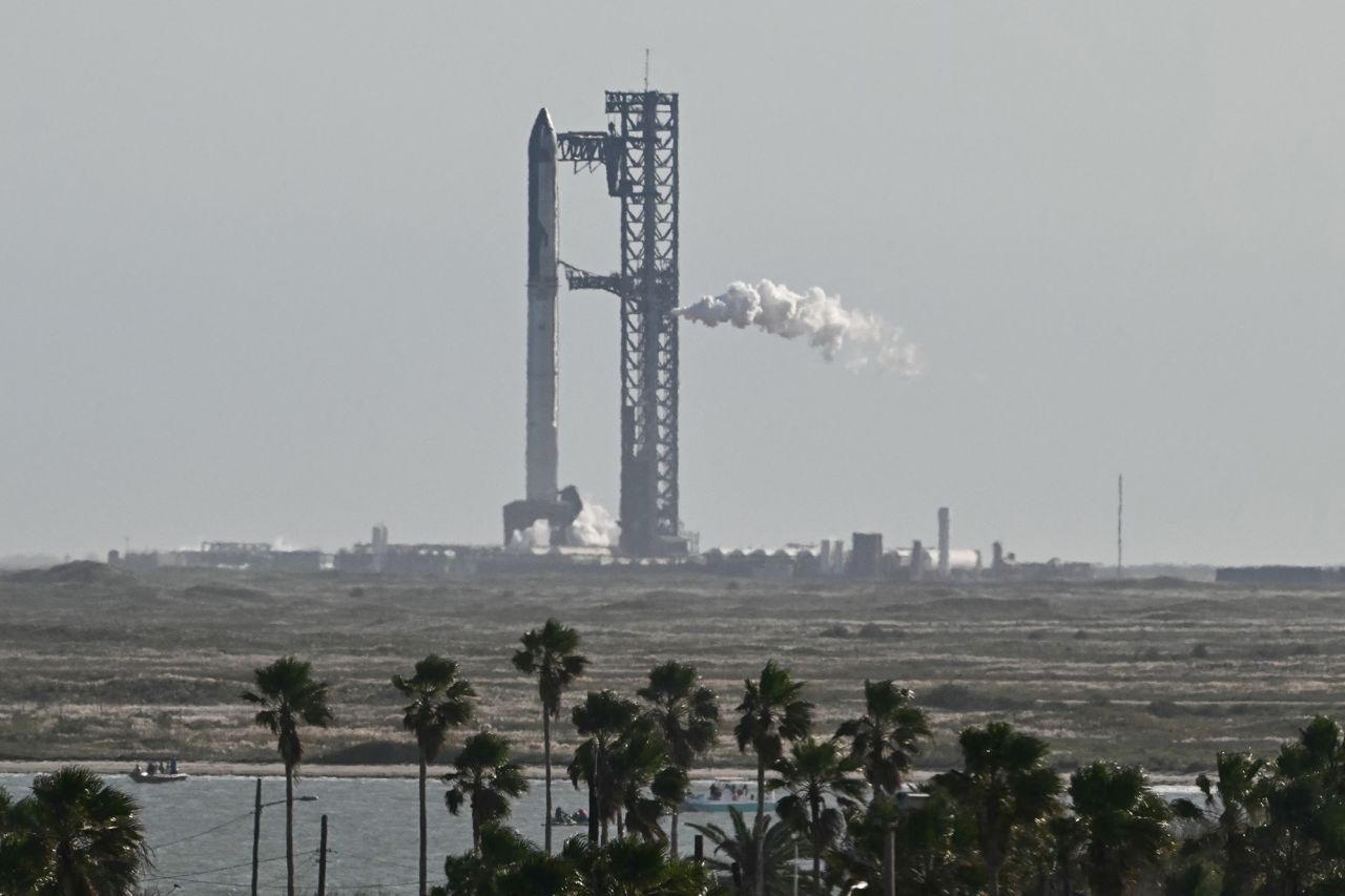 SpaceX Starship is seen on the Starbase launchpad for its sixth flight test near Brownsville, Texas, on Tuesday.