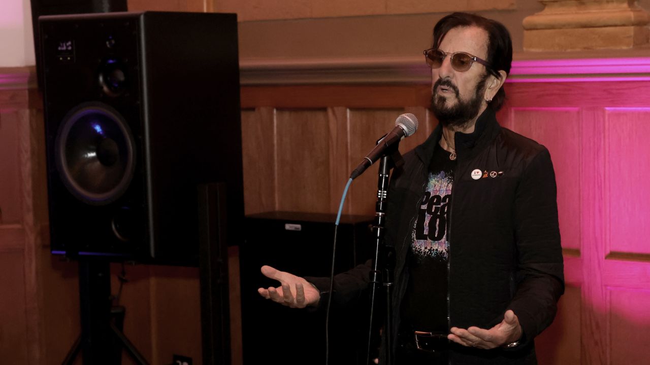 LOS ANGELES, CALIFORNIA - NOVEMBER 15: Ringo Starr speaks at a listening party for Ringo Starr's new country album "Look Up" at Village Studios on November 15, 2024 in Los Angeles, California. (Photo by Kevin Winter/Getty Images)