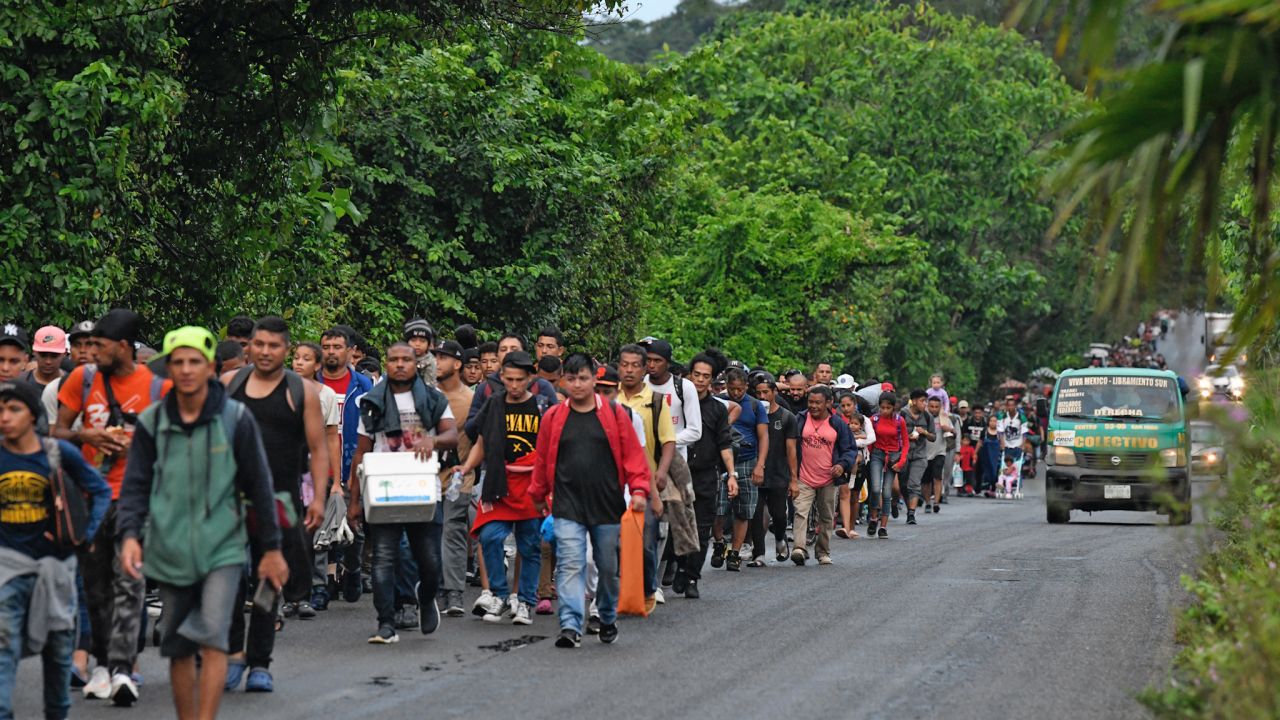 Hundreds of migrants of several nationalities leave towards the Mexico-US border from Tapachula, Chiapas State, Mexico on November 20, 2024. (Photo by ISAAC GUZMAN / AFP) (Photo by ISAAC GUZMAN/AFP via Getty Images)