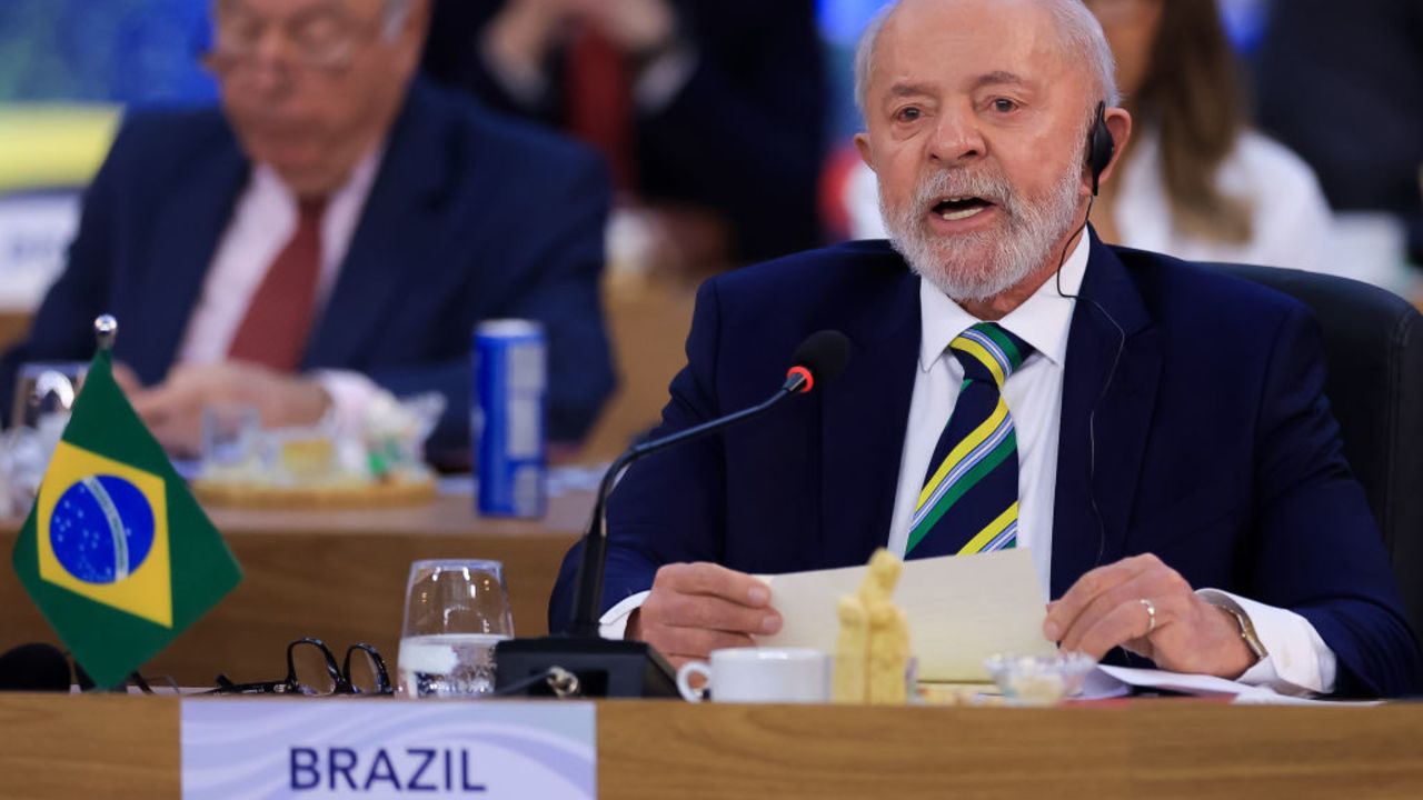 RIO DE JANEIRO, BRAZIL - NOVEMBER 18: Luiz Inacio Lula Da Silva president of Brazil speaks during the first working session as part of the G20 Summit 2024 at Museu de Arte Moderna on November 18, 2024 in Rio de Janeiro, Brazil. The 2024 G20 Summit takes place in Brazil for the first time. The event gathers leaders of the most important economies. Starvation, sustainable development or social inclusion are some of the issues to be during the summit. (Photo by Buda Mendes/Getty Images)