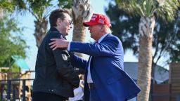 President-elect Donald Trump greets Elon Musk at a viewing of a launch of SpaceX's Starship rocket in Brownsville, Texas on Tuesday.