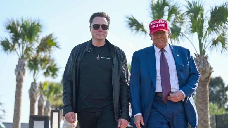 BROWNSVILLE, TEXAS - NOVEMBER 19: U.S. President-elect Donald Trump greets Elon Musk as he arrives to attend a viewing of the launch of the sixth test flight of the SpaceX Starship rocket on November 19, 2024 in Brownsville, Texas. SpaceX’s billionaire owner, Elon Musk, a Trump confidante, has been tapped to lead the new Department of Government Efficiency alongside former presidential candidate Vivek Ramaswamy. (Photo by Brandon Bell/Getty Images)