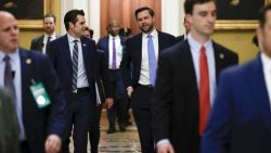 WASHINGTON, DC - NOVEMBER 20: Former U.S. Rep. Matt Gaetz (R-FL) (L) and President-elect Donald Trump's nominee to be Attorney General walks with Vice President-elect JD Vance as they arrive for meetings with Senators at the U.S. Capitol on November 20, 2024 in Washington, DC. Gaetz is meeting with Senators as his nomination for Attorney General is under fire following a House Ethics Committee report that is expected to detail allegations of sexual misconduct. (Photo by Kevin Dietsch/Getty Images)