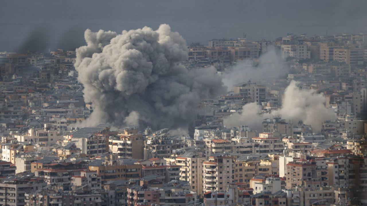 Smoke rises from the site of Israeli airstrikes that targeted Beirut's southern suburbs on November 25, 2024, amid the ongoing war between Israel and Hezbollah. (Photo by IBRAHIM AMRO / AFP) (Photo by IBRAHIM AMRO/AFP via Getty Images)