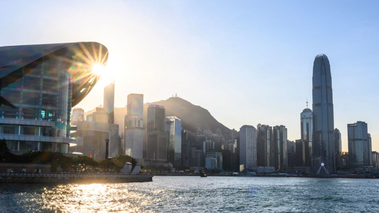 This photo shows a general view of the central business district and Victoria Harbour in Hong Kong on November 26, 2024. US lawmakers urged the government to rethink banking ties with Hong Kong, citing its "increasing role" in money laundering, sanctions evasions and reported funneling of banned technology to Russia. (Photo by Mladen ANTONOV / AFP) (Photo by MLADEN ANTONOV/AFP via Getty Images)