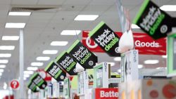 Black Friday sale signs are seen at a Target store in Chicago on November 26, 2024, ahead of the Black Friday shopping day. (Photo by KAMIL KRZACZYNSKI / AFP) (Photo by KAMIL KRZACZYNSKI/AFP via Getty Images)