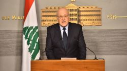 Lebanon's caretaker Prime Minister Najib Mikati delivers a statement to the press in Beirut on November 27, 2024, after a government meeting to discuss the ceasefire between Israel and Hezbollah. Lebanon's premier said on November 27, that the army will reinforce its presence in the south, urging Israel to withdraw and respect a ceasefire deal that ended more than two months of Israel-Hezbollah war. The truce deal is largely based on the implementation of UN Resolution 1701, which ended the last Israel-Hezbollah war in 2006. (Photo by Fadel ITANI / AFP) (Photo by FADEL ITANI/AFP via Getty Images)