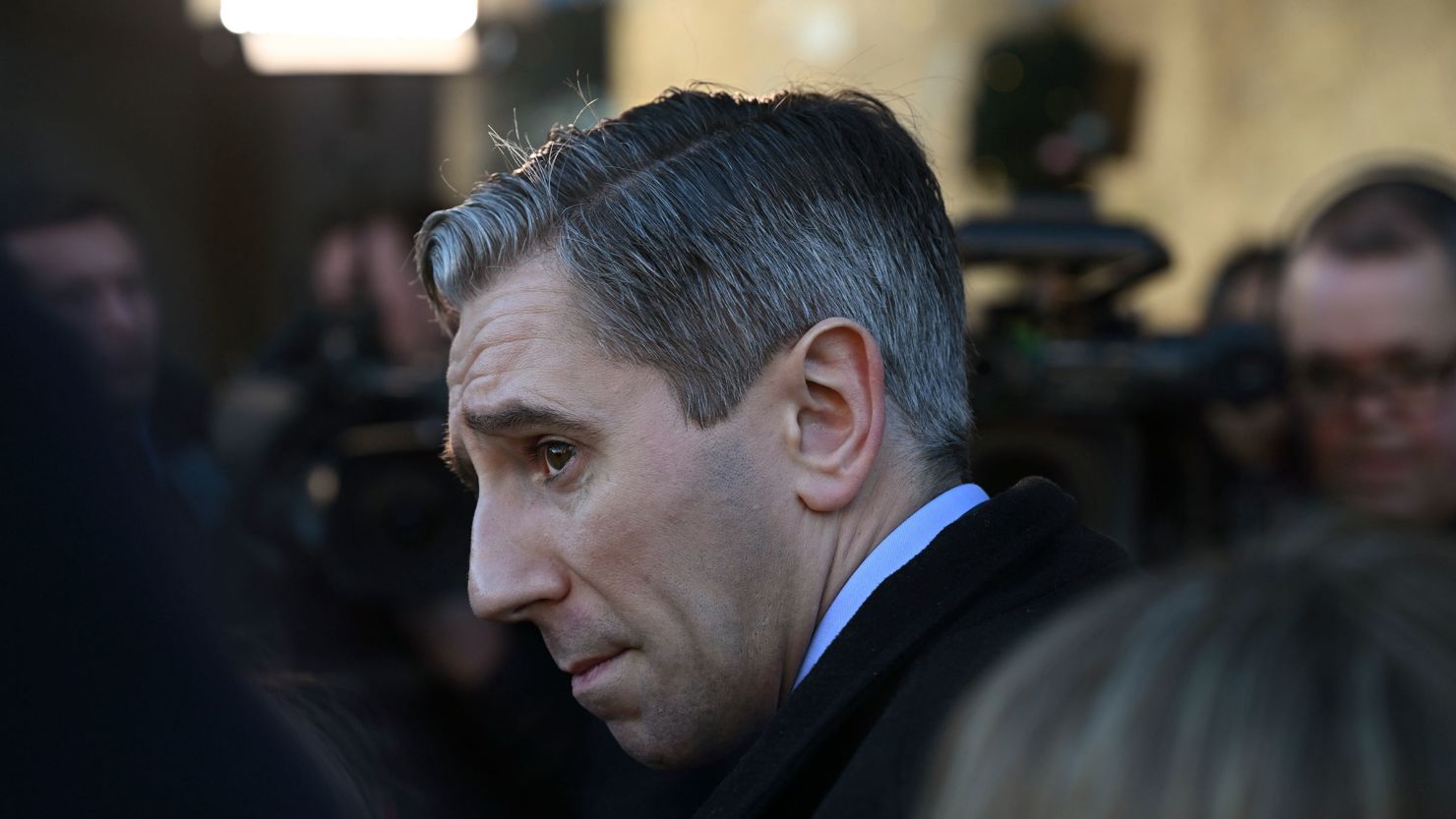 Simon Harris attends a rally with Fine Gael supporters on November 27, 2024. (Photo via CNN)