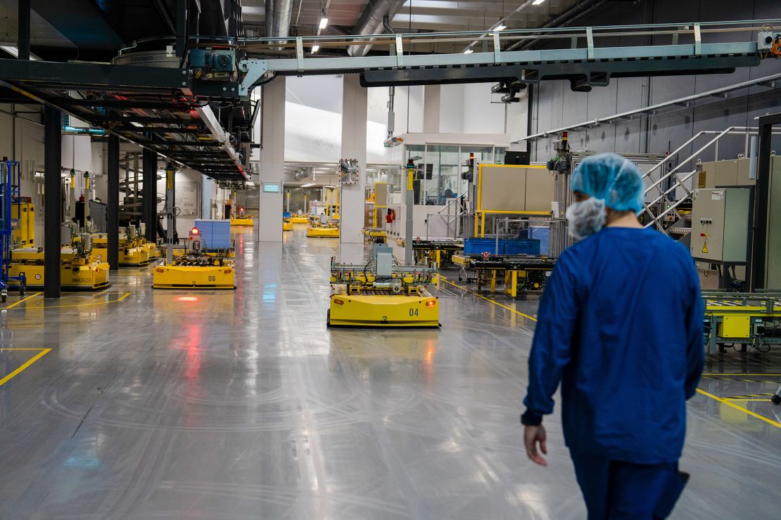 Robots transport packages and goods at the Novo Nordisk A/S pharmaceutical manufacturing facility in Hillerod, Denmark, on November 27, 2024.