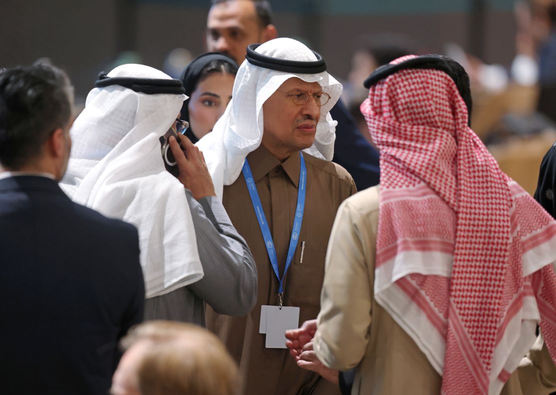 Prince Abdulaziz bin Salman, Saudi Arabia's Minister of Energy, speaks with colleagues at the COP29 climate conference in Baku, Azerbaijan, on November 24.