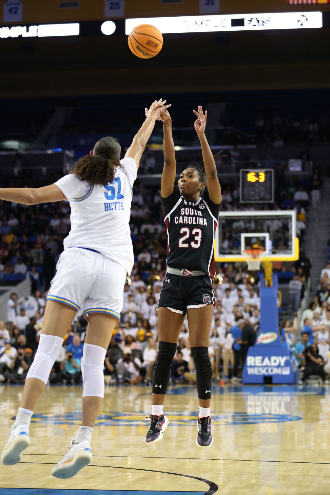 The South Carolina Gamecocks' 43-game win streak and 33-game road streak was snapped in the loss to the Bruins.