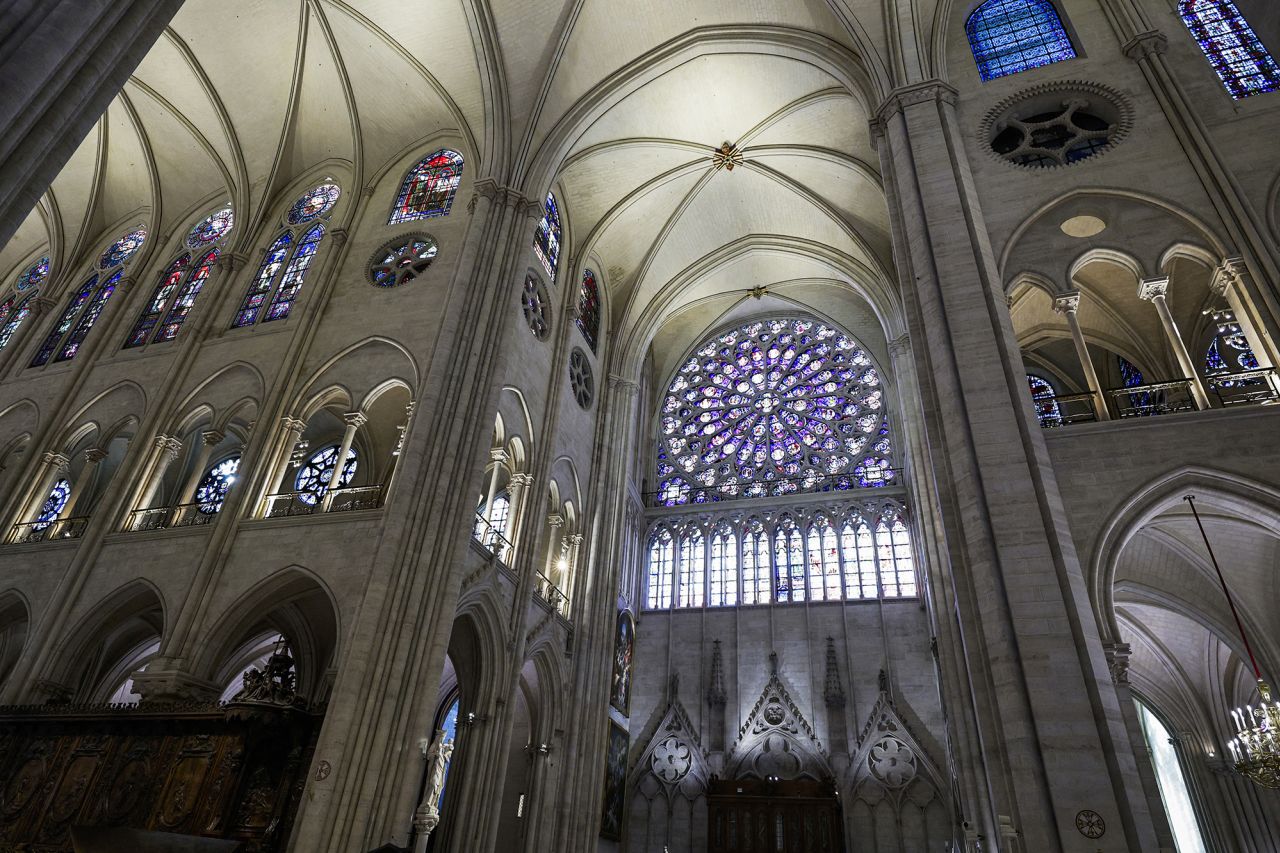 This photograph shows the newly restored South Rose window of Notre Dame cathedral.