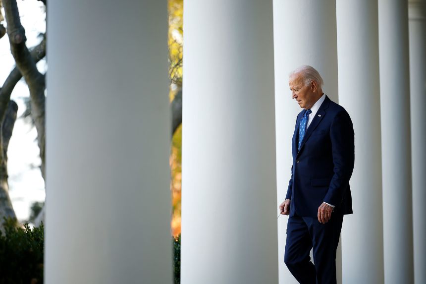 President Joe Biden walks out to deliver remarks from the Rose Garden at the White House on November 26, 2024.