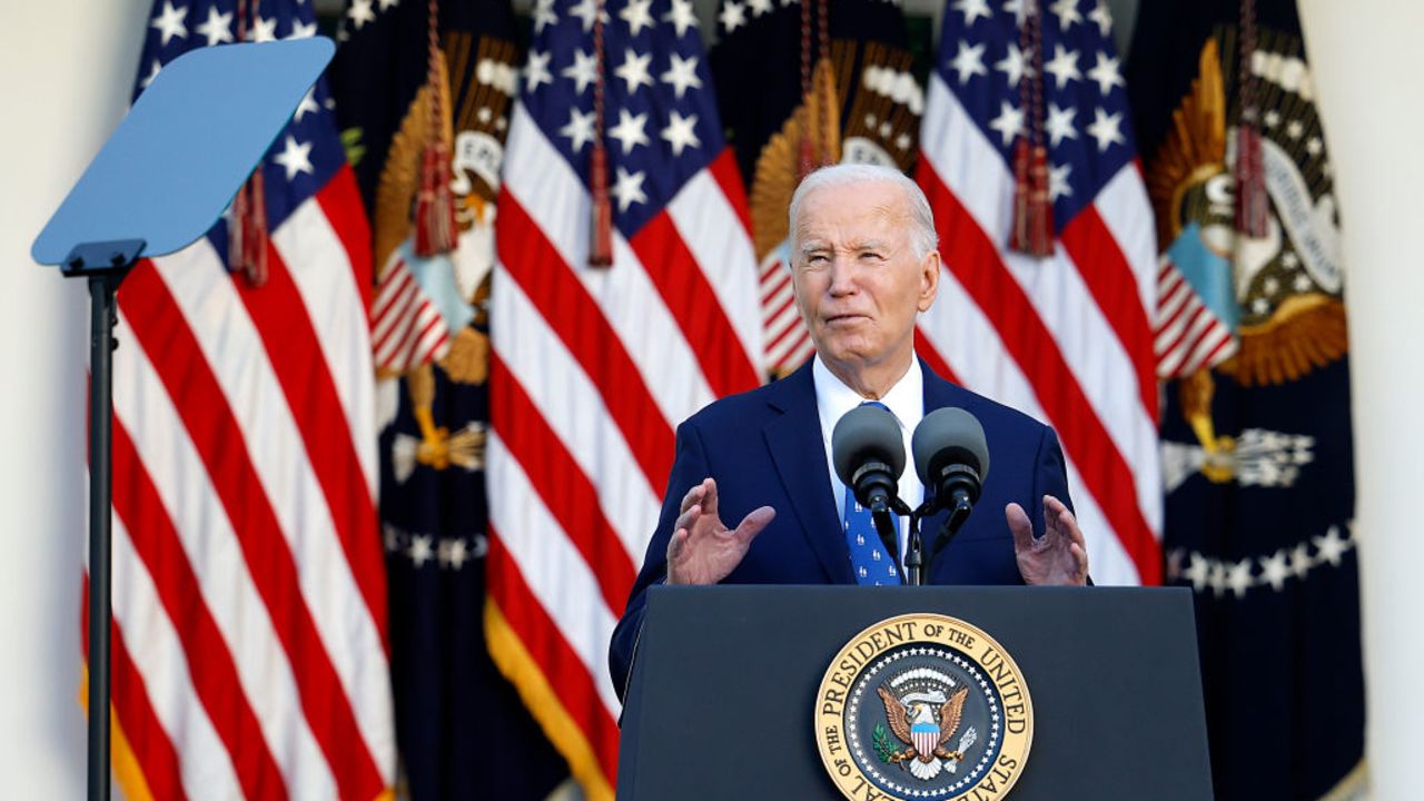 WASHINGTON, DC - NOVEMBER 26: U.S. President Joe Biden delivers remarks from the Rose Garden at the White House on November 26, 2024 in Washington, DC. Biden spoke on a ceasefire deal between Israel and Hezbollah. (Photo by Kevin Dietsch/Getty Images)