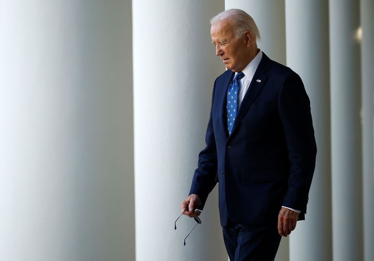 President Joe Biden walks to the Rose Garden at the White House to deliver remarks in November.