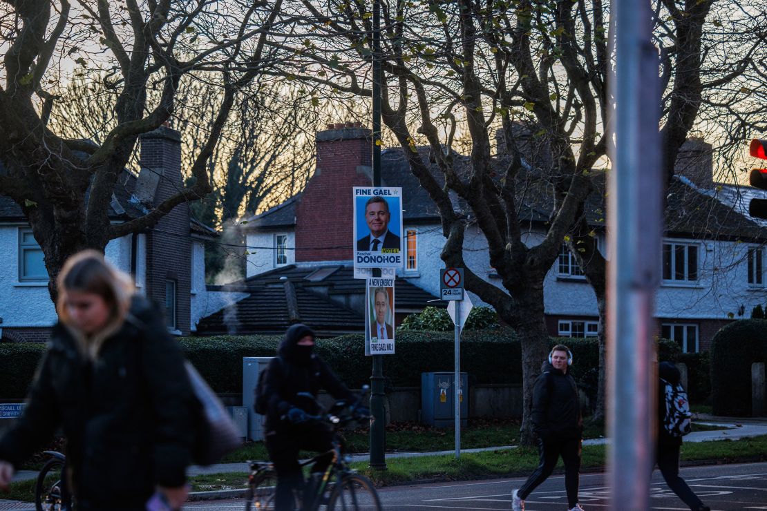 Election posters in support of Fine Gael in Dublin, Ireland, on November 27, 2024.