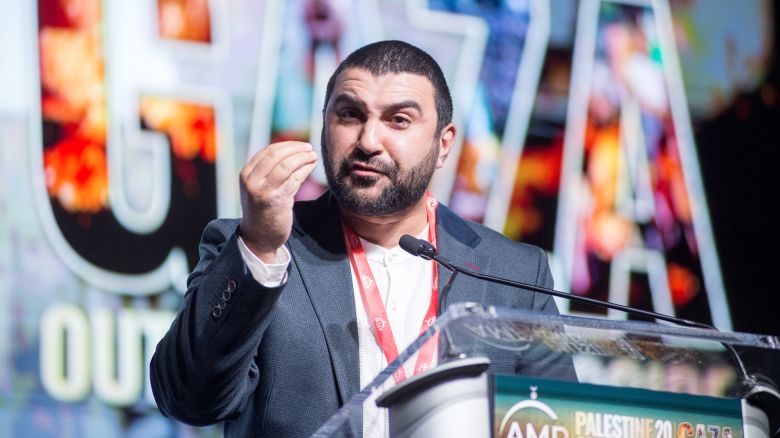 TINLEY PARK,ILLINOIS, UNITED STATES - NOVEMBER 30: Sami Hamdi, he Editor-in-Chief of the International Interest during the speech at 17th Annual Convention Palestine, in Tinley Park village of Illinois, United States on November 30, 2024. Convention for Palestine brings together community leaders and activists to mobilize support for Palestinian rights. (Photo by Jacek Boczarski/Anadolu via Getty Images)