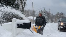 HAMBURG, NEW YORK - DECEMBER 01: Tom Szczerbacki  begins the task of removing the near two feet of lake effect  snow  from his home on December 1, 2024 in Hamburg, New York. The North Eastern storm that closed a ninety mile stretch of The New York State Thruway and snarled holiday traffic across the country dumped more than four feet of snow around Buffalo and its southern suburbs and is expected to continue throughout the weekend.  (Photo by John Normile/Getty Images)