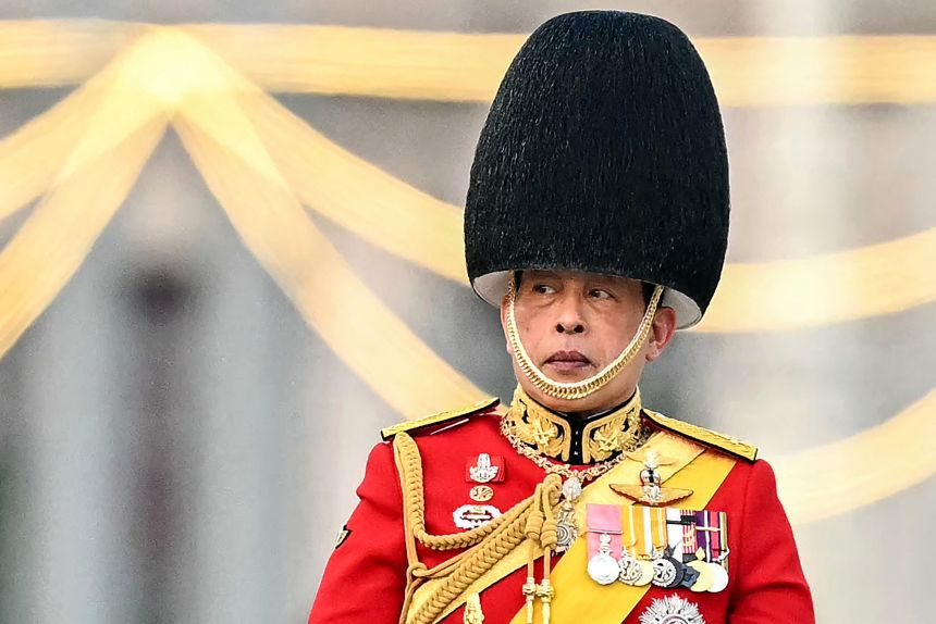 Thailand's King Maha Vajiralongkorn inspects a guard of honour to mark his 72nd birthday celebrations at the Dusit Palace in Bangkok, Thailand on December 3, 2024.