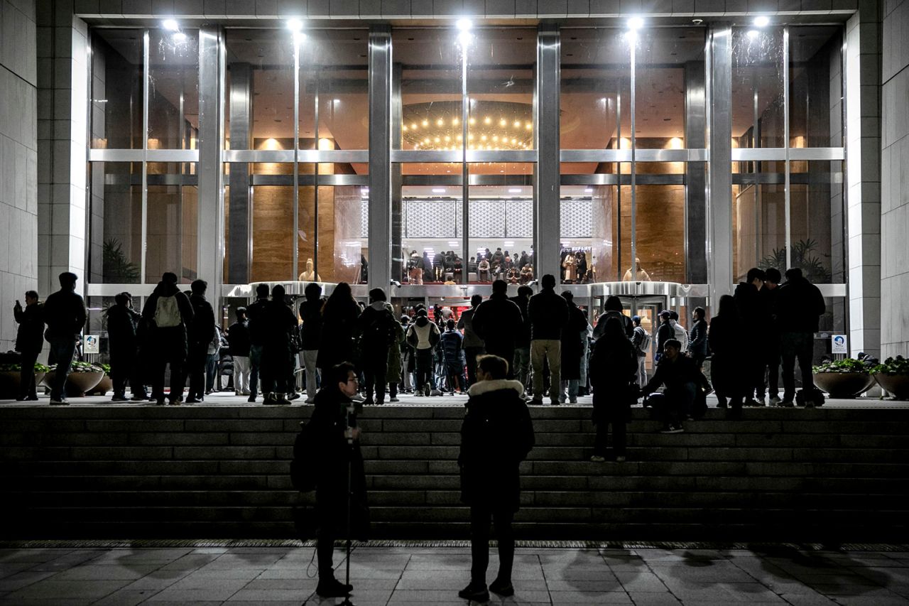 Protesters gather outside the National Assembly after South Korean President Yoon Suk Yeol declared martial law in Seoul, South Korea, early on Wednesday, December 4.