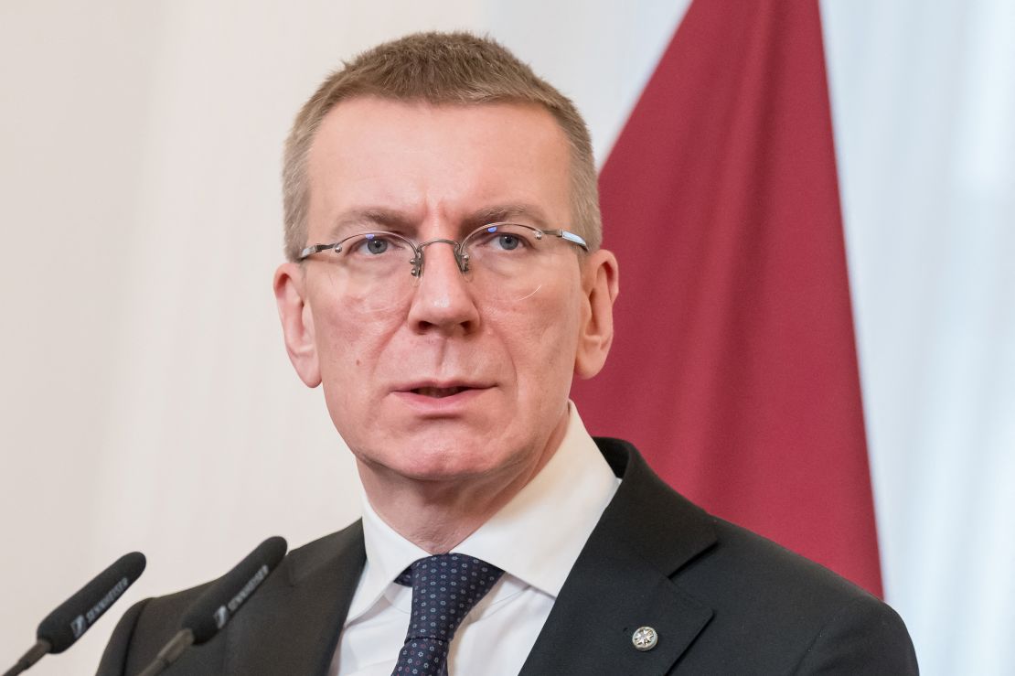 Latvia's President Edgars Rinkēvičs speaks during a press conference on December 4, 2024 in Riga, Latvia.