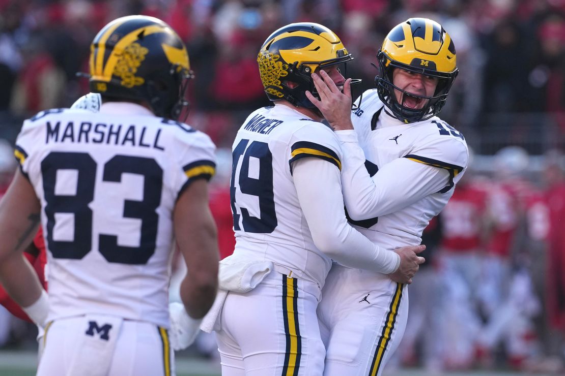 Michigan celebrates go-ahead field goal against Ohio State.