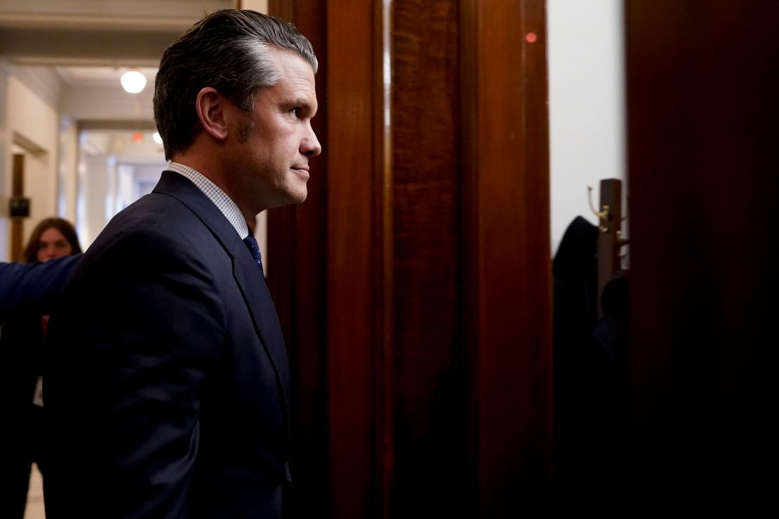 Pete Hegseth arrives for a meeting on Capitol Hill on December 4.