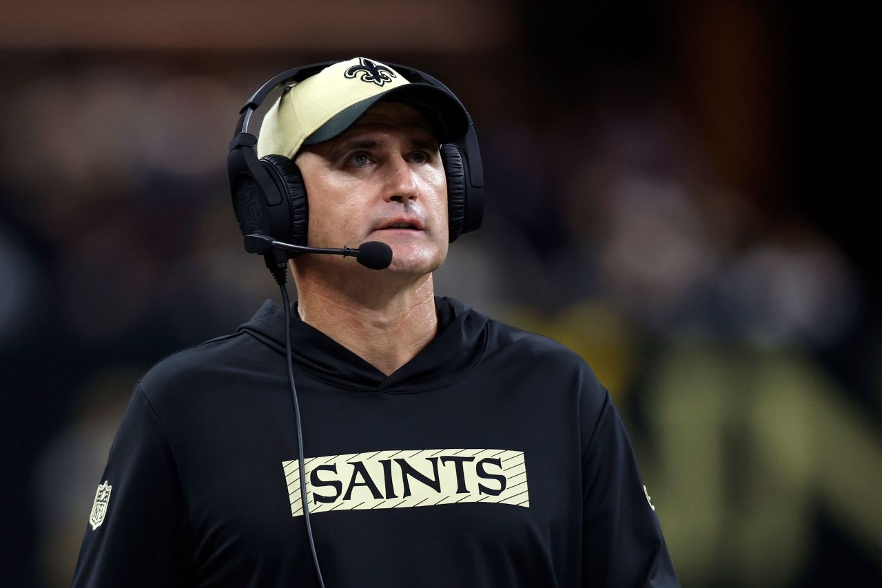 Darren Rizzi, New Orleans Saints interim head coach, stands on the sideline during a game against the Los Angeles Rams in New Orleans on December 1.