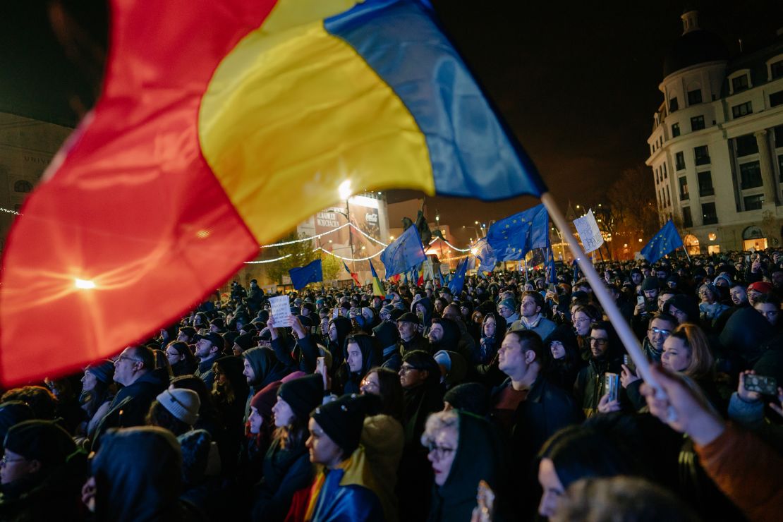 People take part in a pro-Europe rally in Bucharest on December 5.