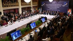 Delegates attend the LXV Mercosur Summit in Montevideo on December 6, 2024. Mercosur and the European Union have concluded "negotiations for a free trade agreement," European Commission President Ursula von der Leyen announced in Montevideo on December 6. (Photo by EITAN ABRAMOVICH / AFP) (Photo by EITAN ABRAMOVICH/AFP via Getty Images)