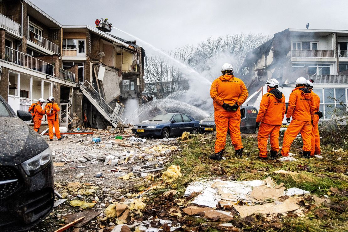 The three-story apartment block in The Hague partially collapsed after the explosion and subsequent fire, firefighters said.